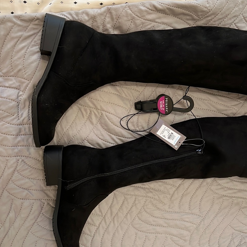 Black Primark over the knee boot- 1 1/2 inch heel!
